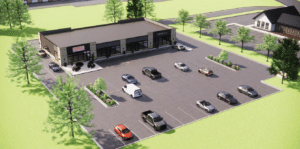 Aerial view of commercial property parking lot