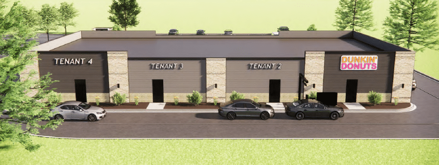Commercial building with multiple tenants.