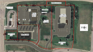 Commercial site plan with buildings outlined