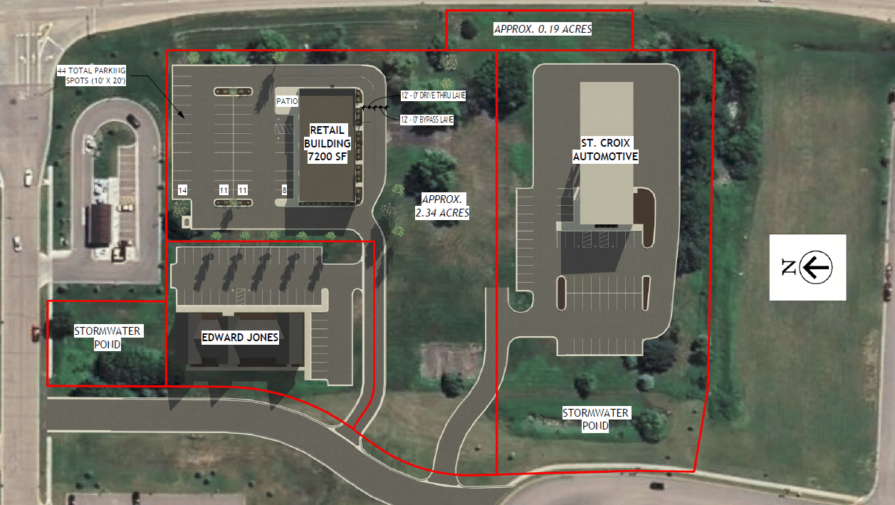 Commercial site plan with buildings outlined