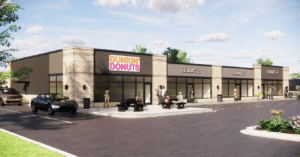 Dunkin' Donuts storefront with customers