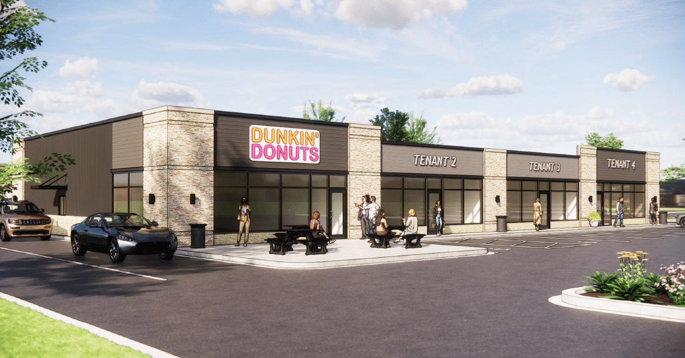 Dunkin' Donuts storefront with customers